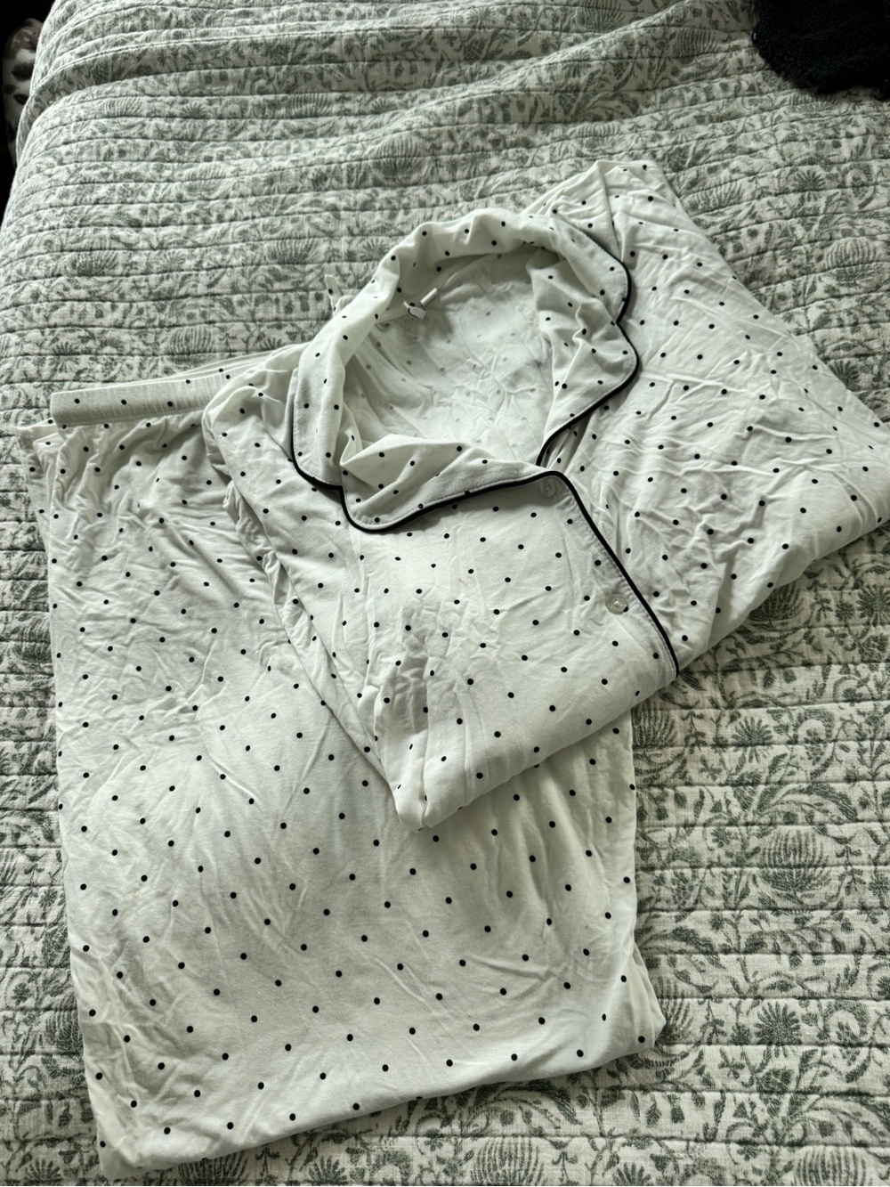 Classic Polka Dot Cotton Pajama Set - White with Black Trim